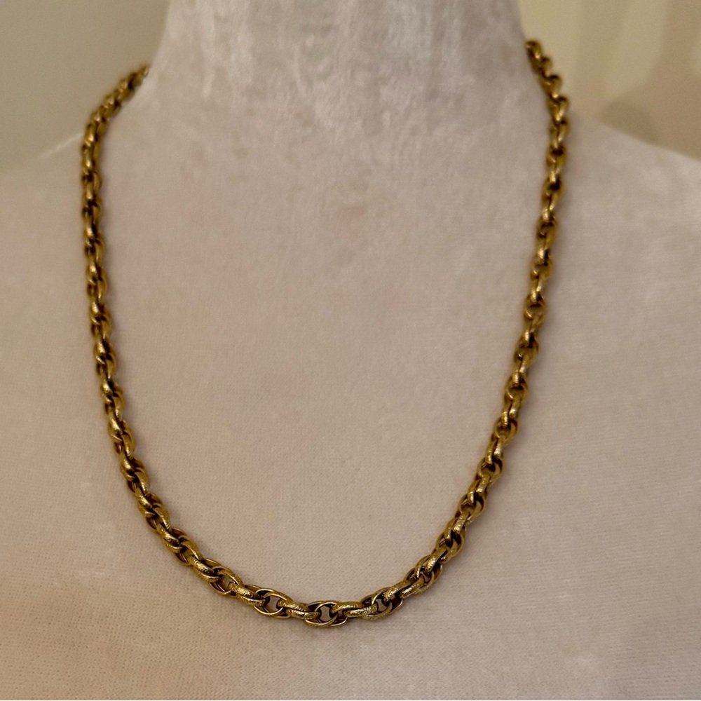🌿 Vintage Gold-Filled 1/20 12K Unique Engraved Scroll Chain Link Matte Necklace